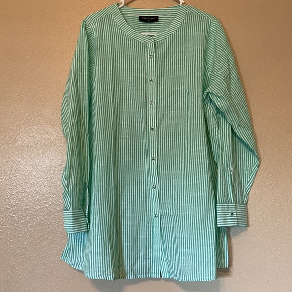 NWT Lane Bryant green striped long sleeve button front top size 14/16 - Picture 3 of 5